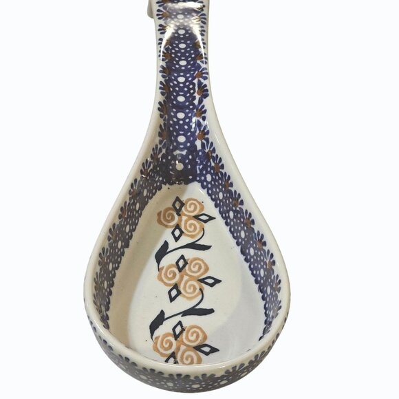 Handmade Bolesławiec Polish Pottery Spoon Rest In Foral And Swirl Pattern 10.5 " - Picture 1 of 3
